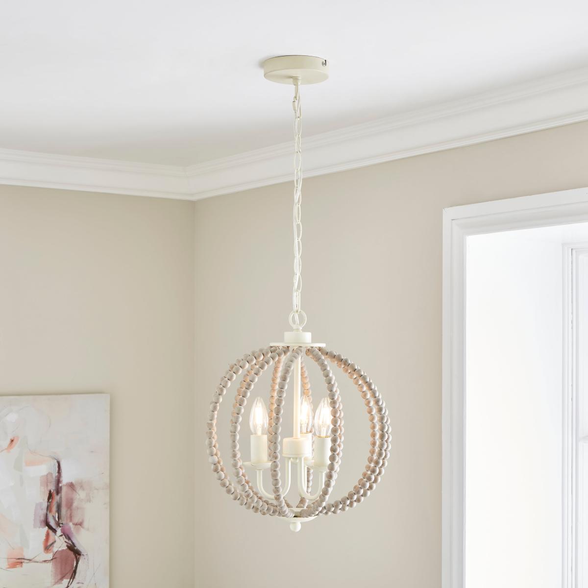 Clarice Beaded 3 Light Pendant Ceiling Fitting White – image 1
