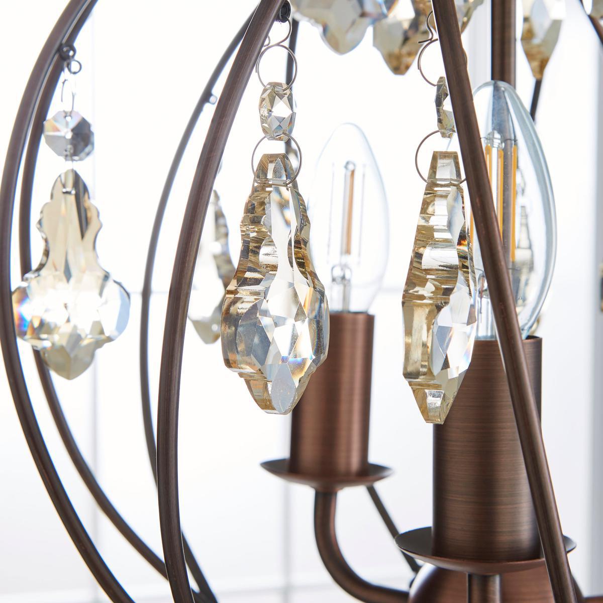 Salino Globe 3 Light Antique Copper Chandelier Antique Matt Copper, Amber – image 3
