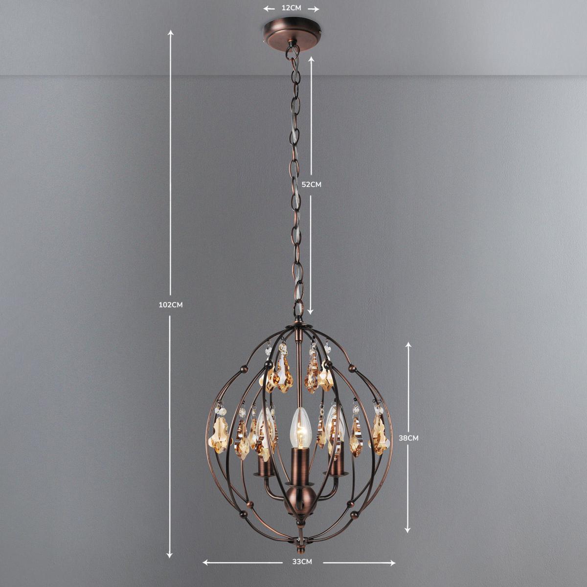 Salino Globe 3 Light Antique Copper Chandelier Antique Matt Copper, Amber – image 5