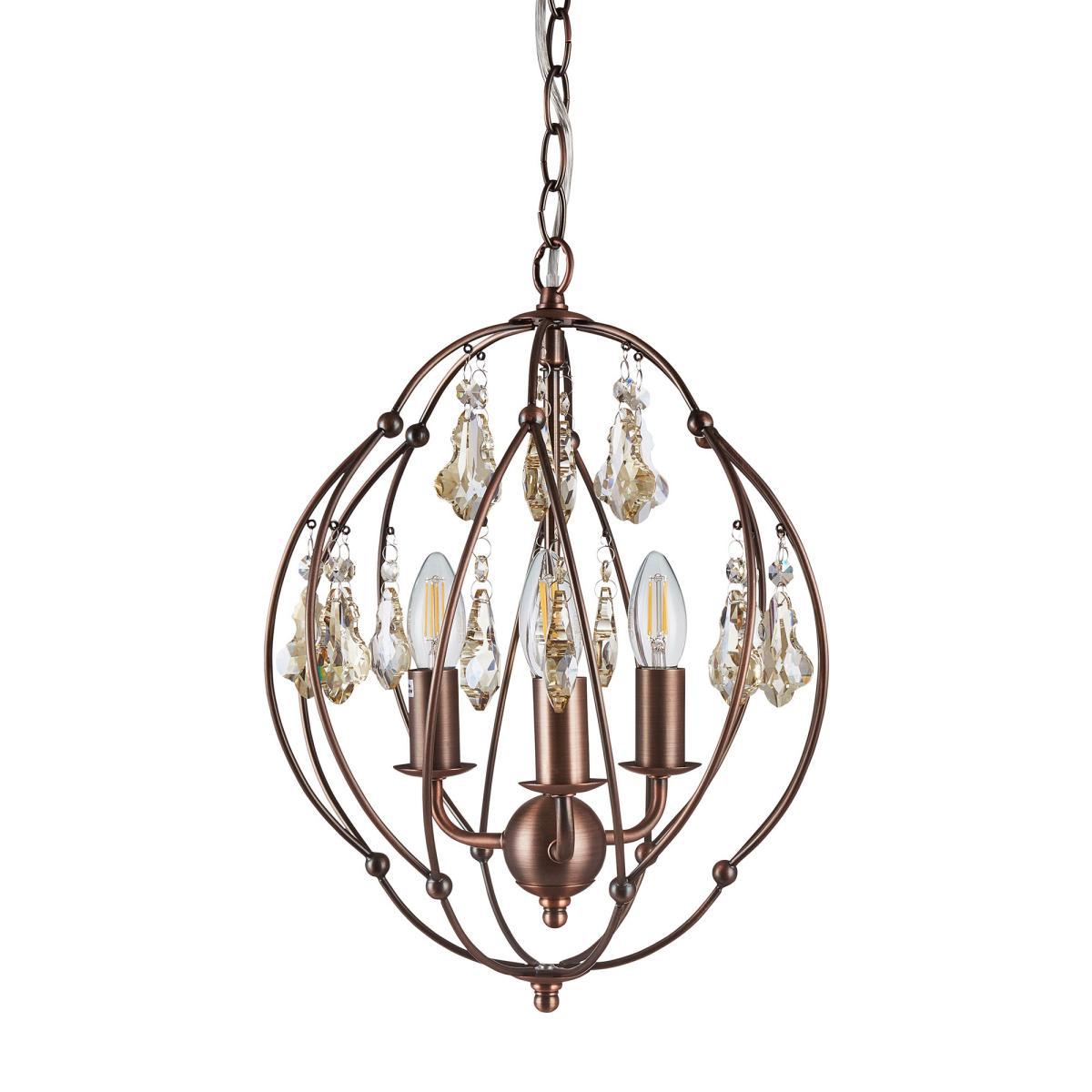 Salino Globe 3 Light Antique Copper Chandelier Antique Matt Copper, Amber – image 6