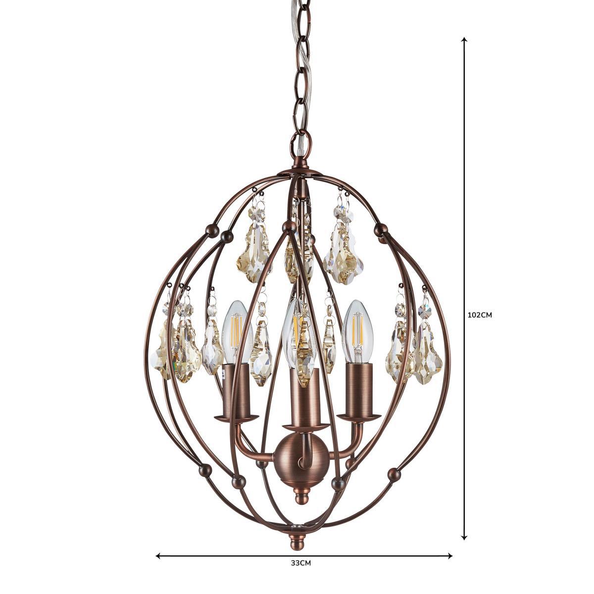 Salino Globe 3 Light Antique Copper Chandelier Antique Matt Copper, Amber – image 7