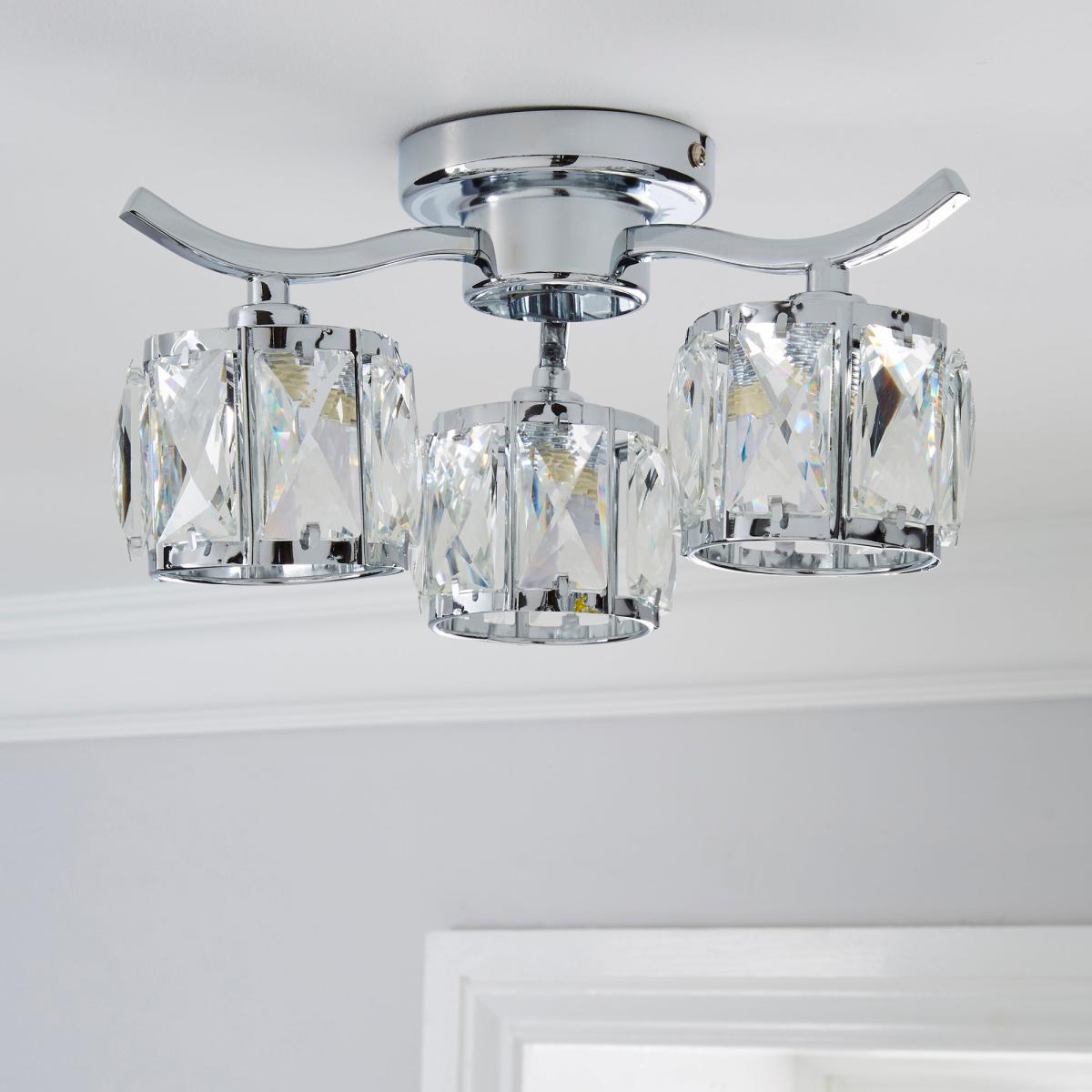 Kleio 3 Light Glass Chrome Semi-Flush Ceiling Fitting Silver – image 2