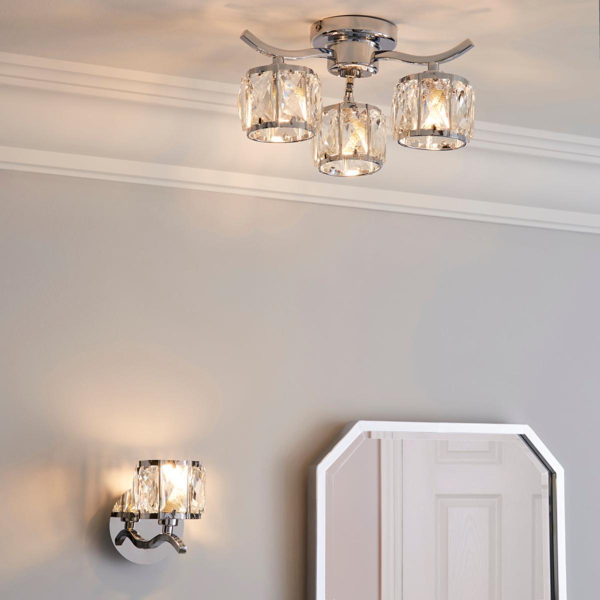 Kleio 3 Light Glass Chrome Semi-Flush Ceiling Fitting Silver – image 6