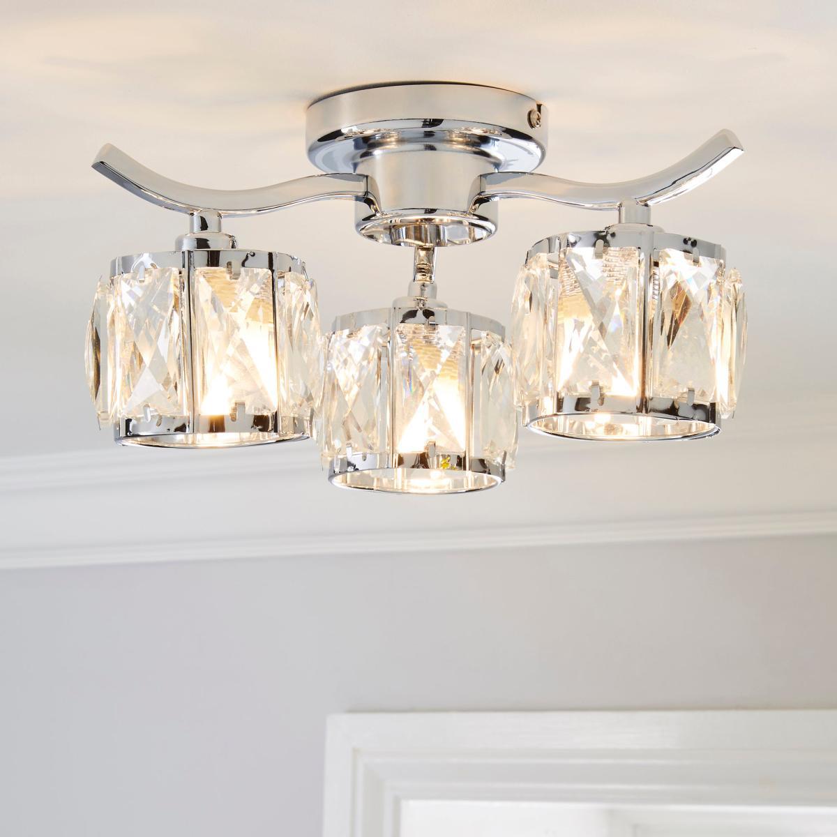 Kleio 3 Light Glass Chrome Semi-Flush Ceiling Fitting Silver – image 1
