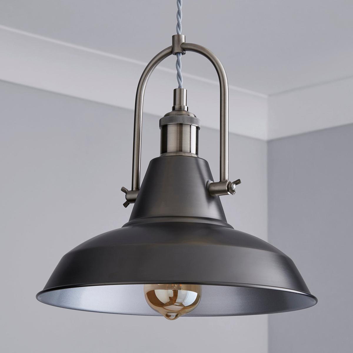Lucas Industrial 1 Light Pendant Pewter Ceiling Fitting Grey – image 2