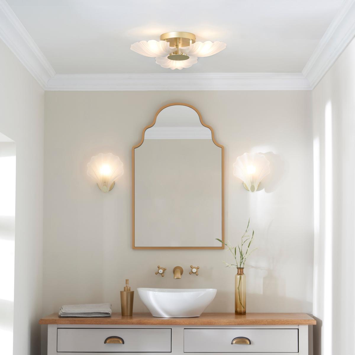 Shell Coastal Bathroom Flush Ceiling Light Gold – image 6