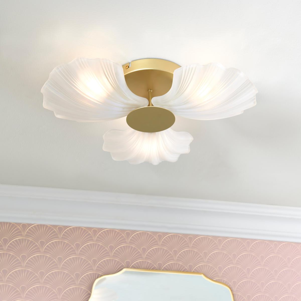 Shell Coastal Bathroom Flush Ceiling Light Gold – image 1