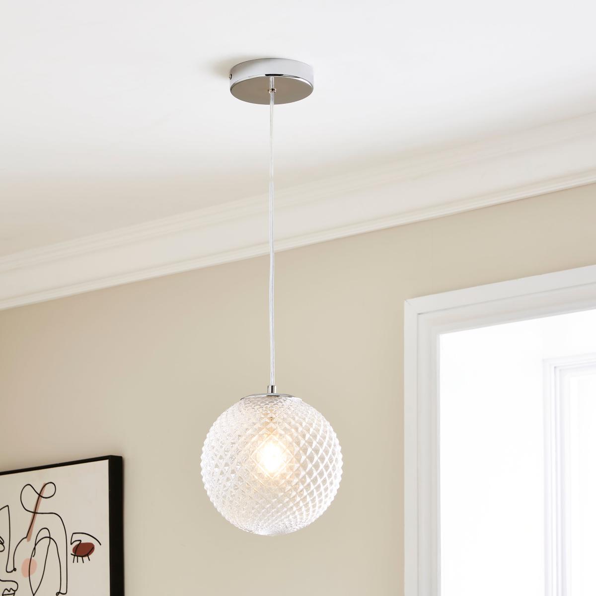 Vaughn 1 Light Globe Glass Pendant Fitting Silver – image 1