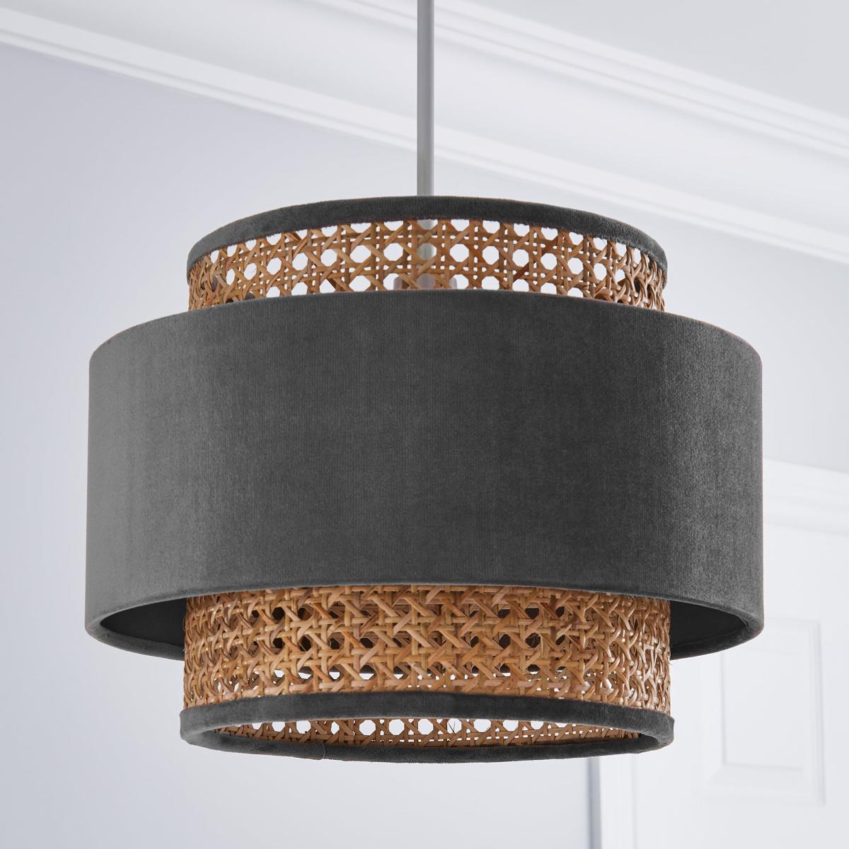 Nova Velvet and Cane Shade 30cm Grey – image 2