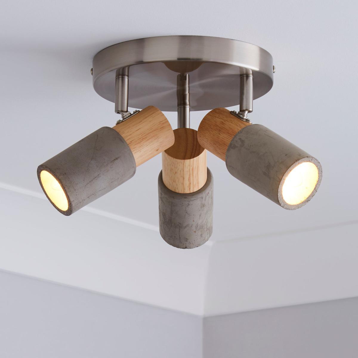 Inka 3 Light Concrete Wood Spotlight Grey and Brown – image 1