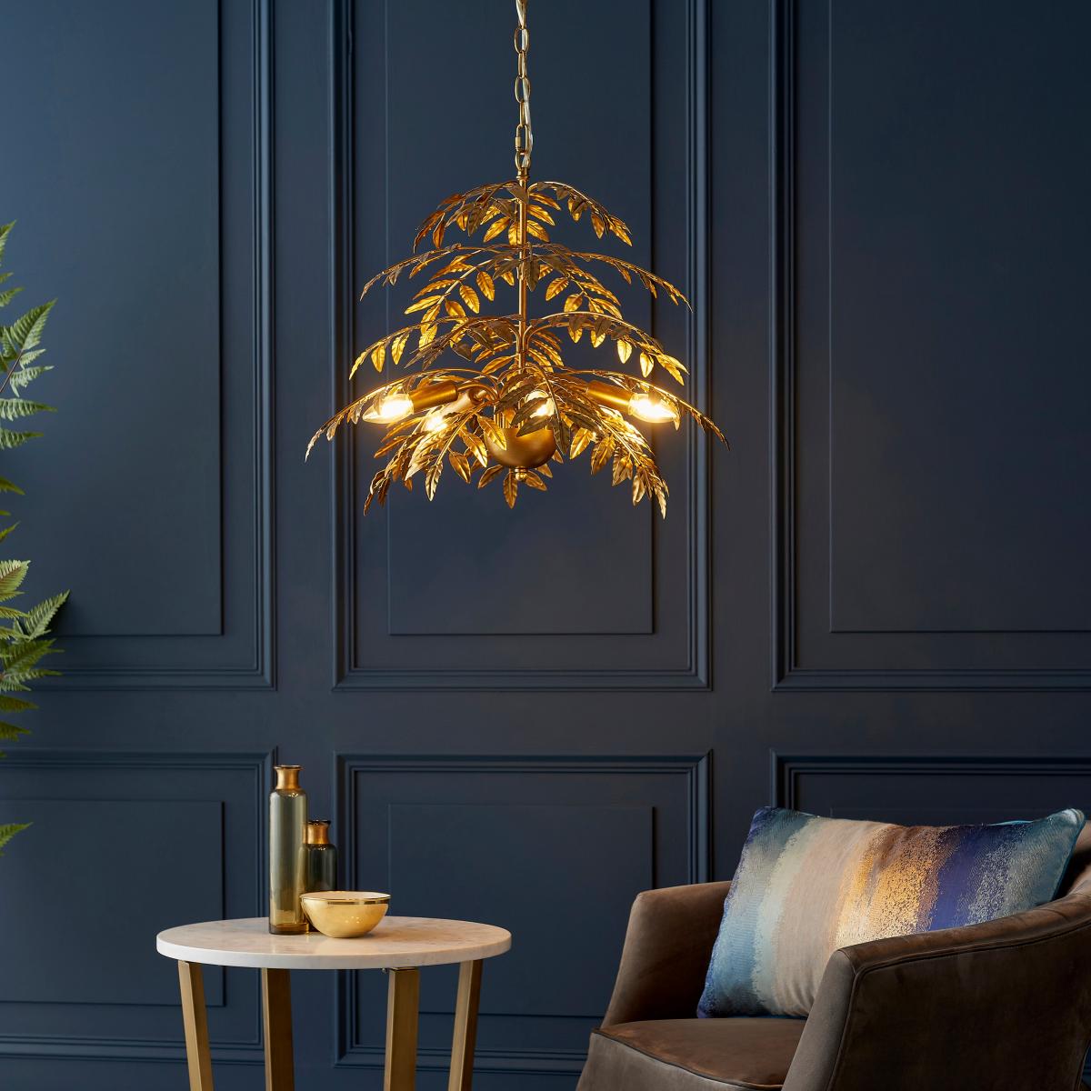 Vogue Sago 5 Light Leaf Pendant Light Gold – image 2