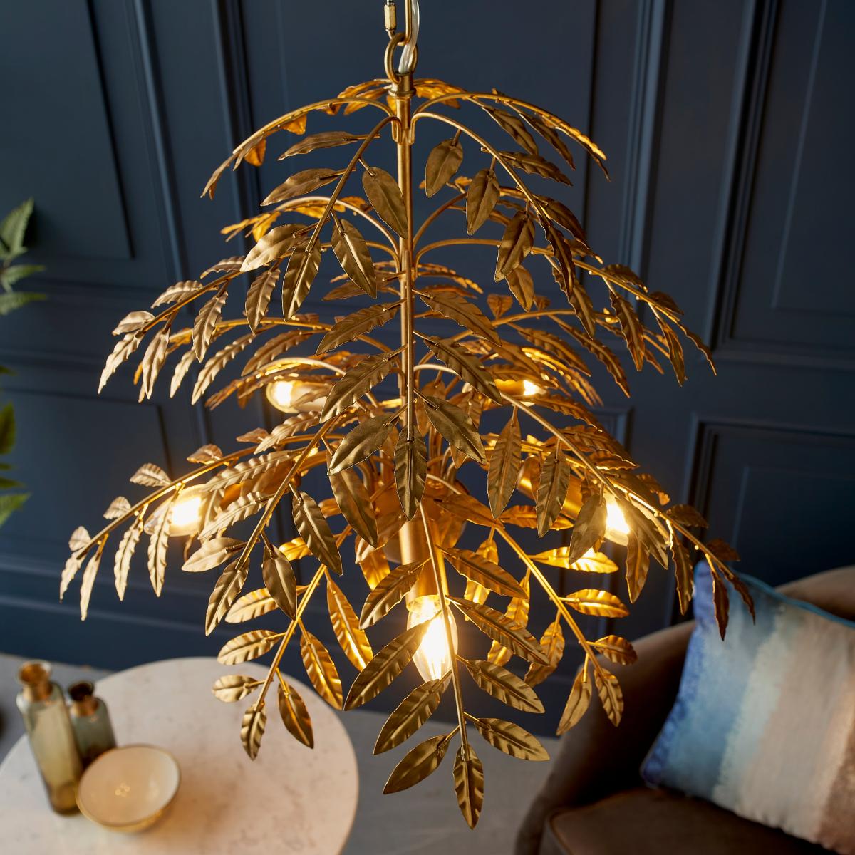 Vogue Sago 5 Light Leaf Pendant Light Gold – image 4