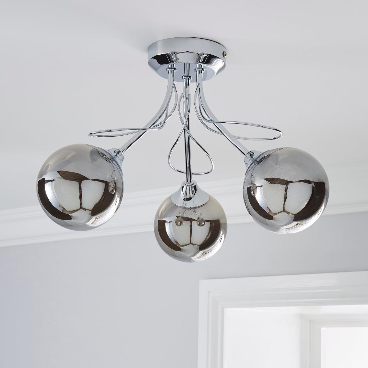 Mateo 3 Light Glass Chrome Semi-Flush Ceiling Fitting Smoke – image 2