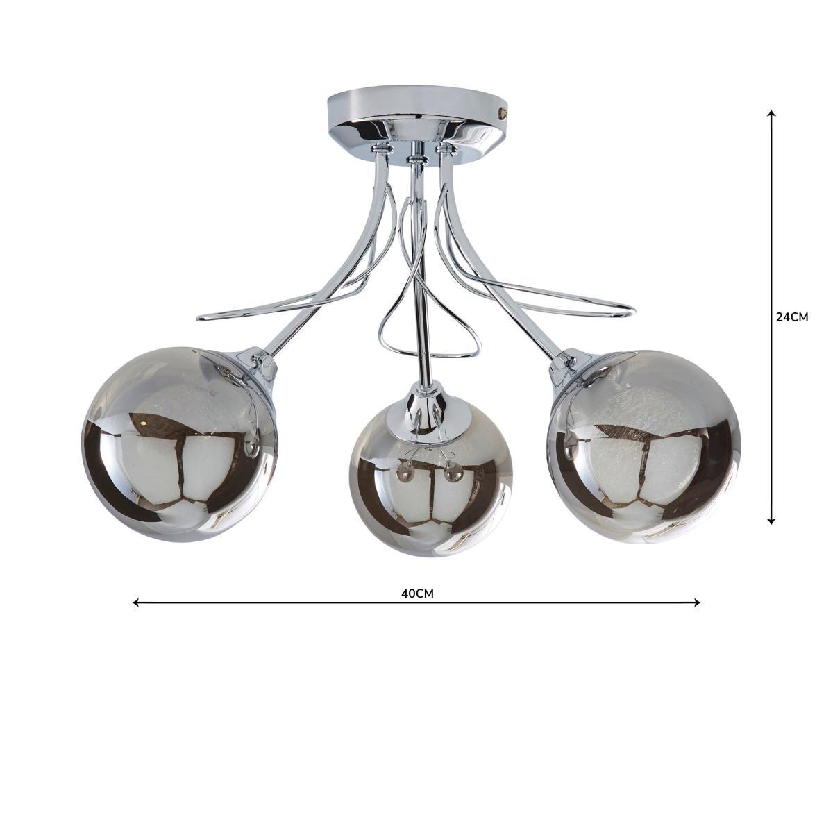 Mateo 3 Light Glass Chrome Semi-Flush Ceiling Fitting Smoke – image 5