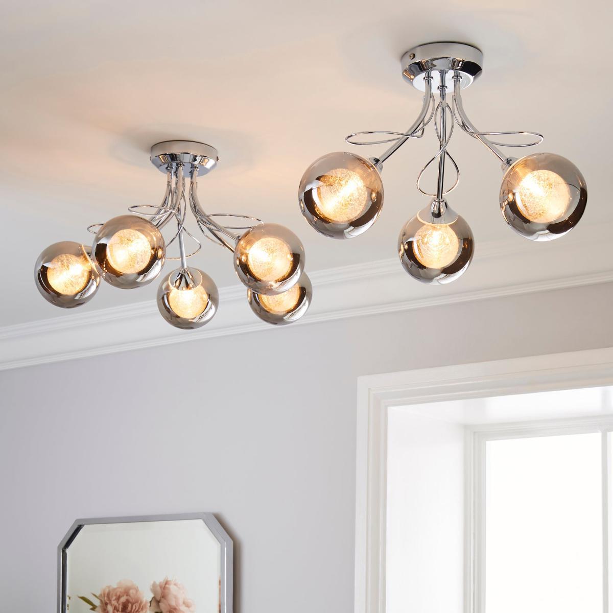 Mateo 3 Light Glass Chrome Semi-Flush Ceiling Fitting Smoke – image 6