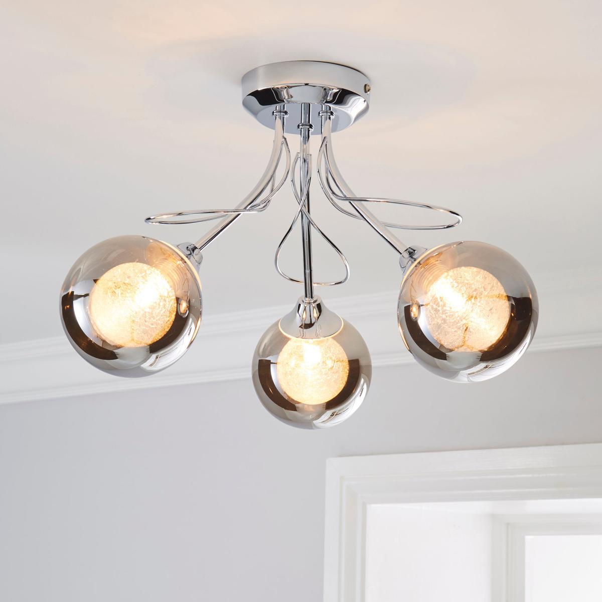 Mateo 3 Light Glass Chrome Semi-Flush Ceiling Fitting Smoke – image 1