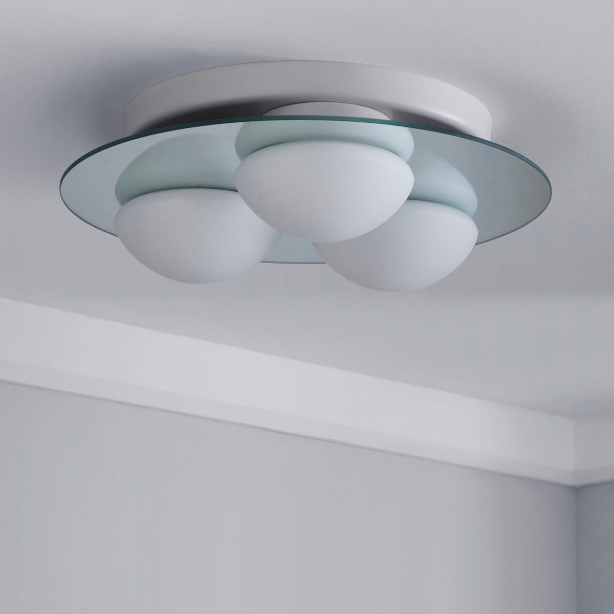 Harlow 3 Light Frosted Bathroom Flush Ceiling Fitting White – image 2