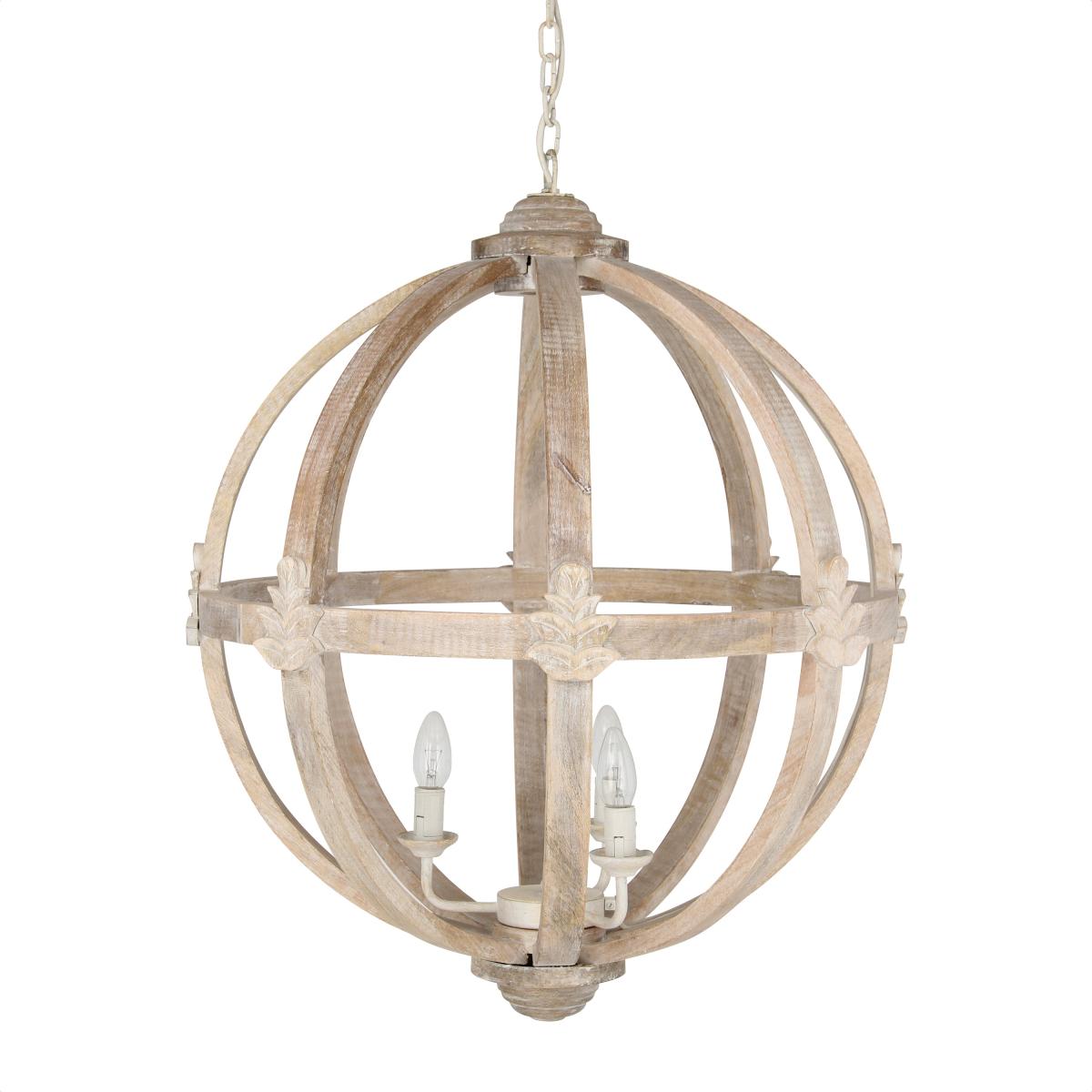 Javier Round Wooden Pendant Light White – image 2