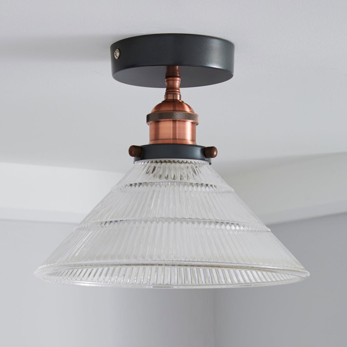 Logan 1 Light Pendant Glass Industrial Semi-Flush Ceiling Fitting Black and Clear – image 2