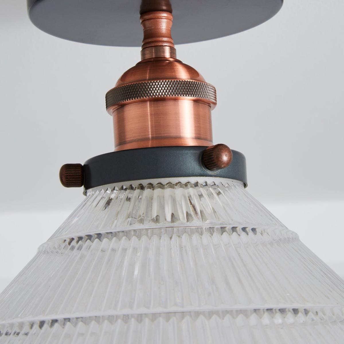 Logan 1 Light Pendant Glass Industrial Semi-Flush Ceiling Fitting Black and Clear – image 3