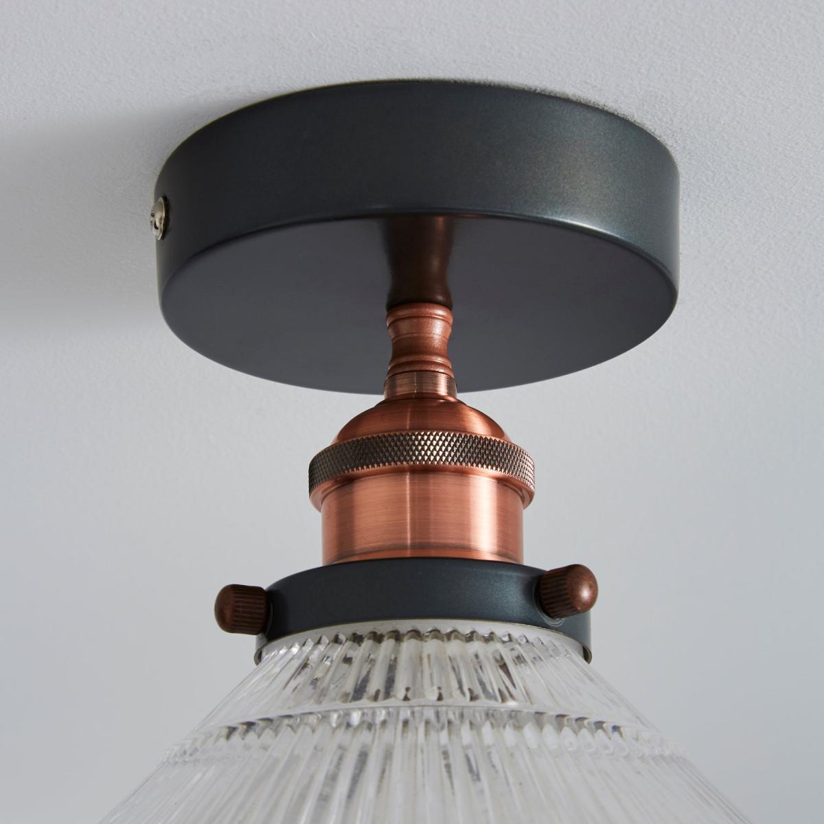 Logan 1 Light Pendant Glass Industrial Semi-Flush Ceiling Fitting Black and Clear – image 4
