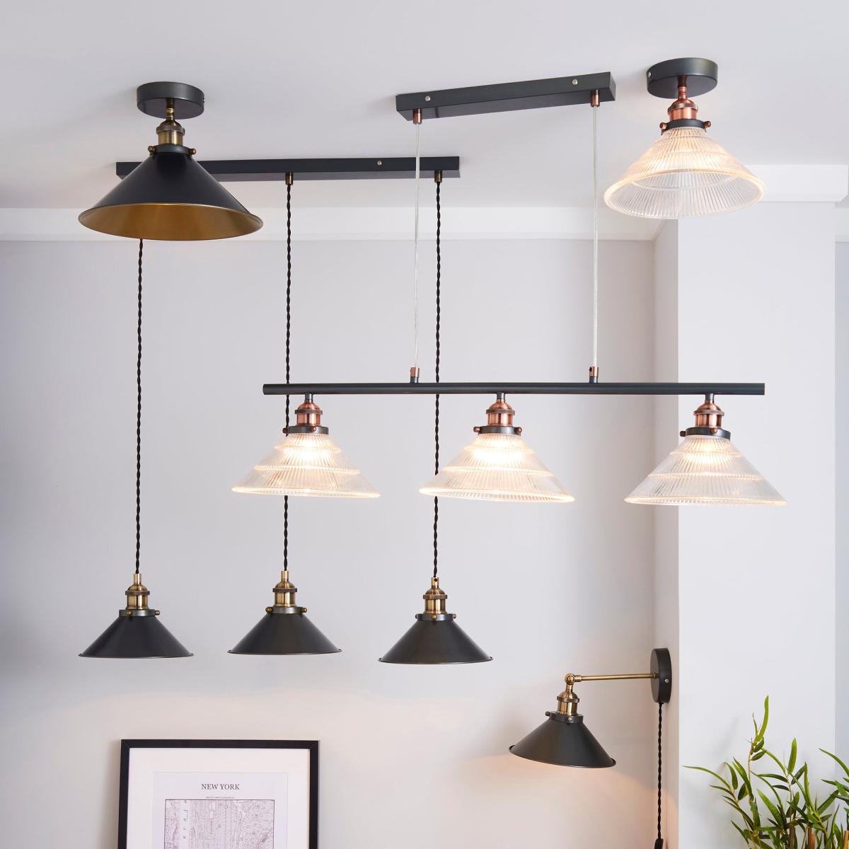 Logan 1 Light Pendant Glass Industrial Semi-Flush Ceiling Fitting Black and Clear – image 6