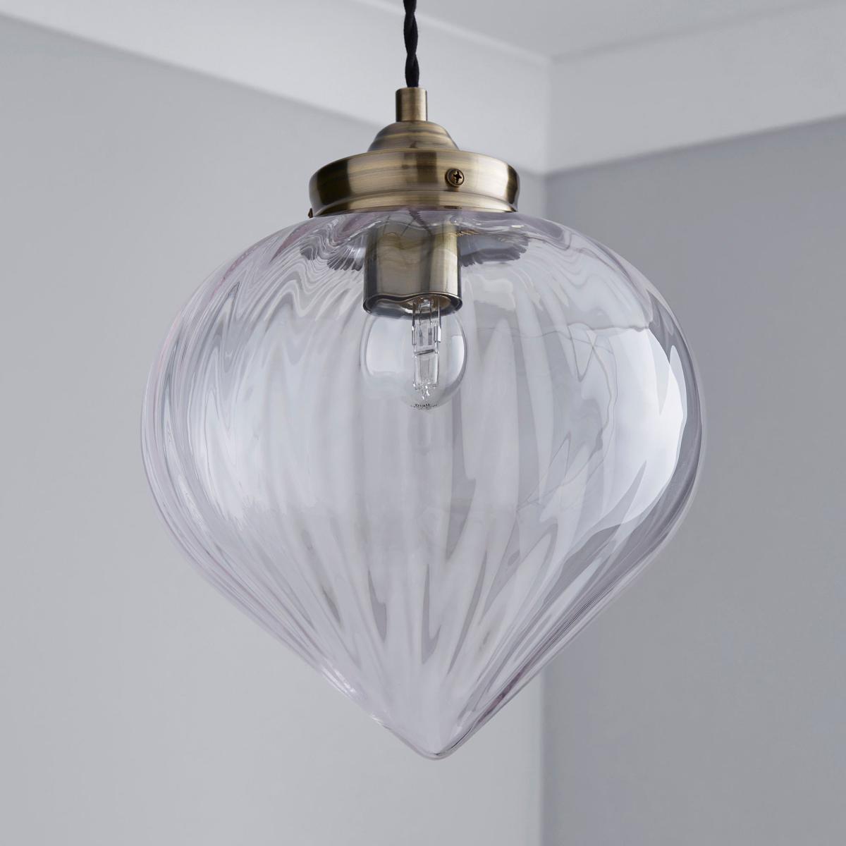 Rio Voyager 1 Light Pendant Ribbed Glass Ceiling Fitting Antique Brass – image 2