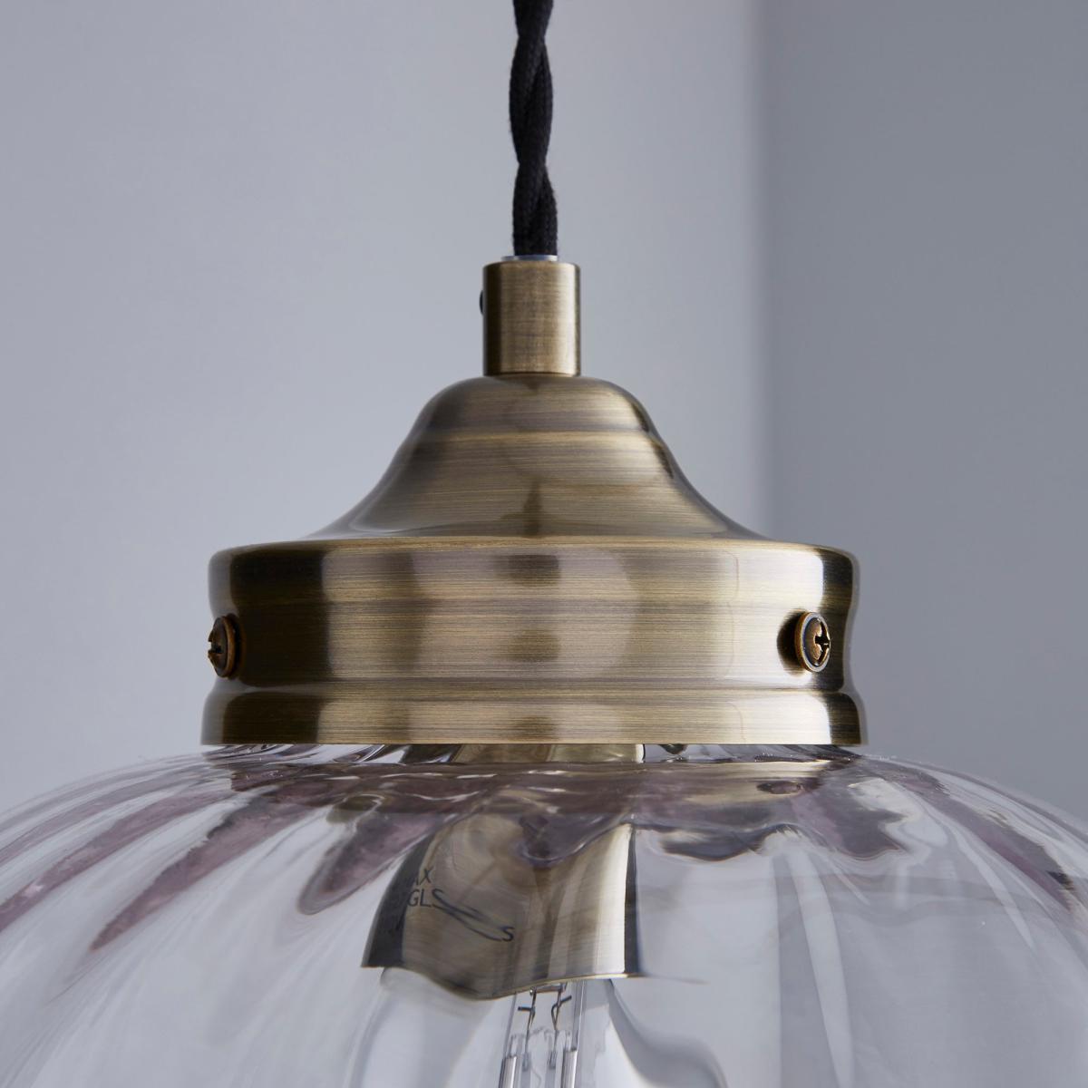 Rio Voyager 1 Light Pendant Ribbed Glass Ceiling Fitting Antique Brass – image 3