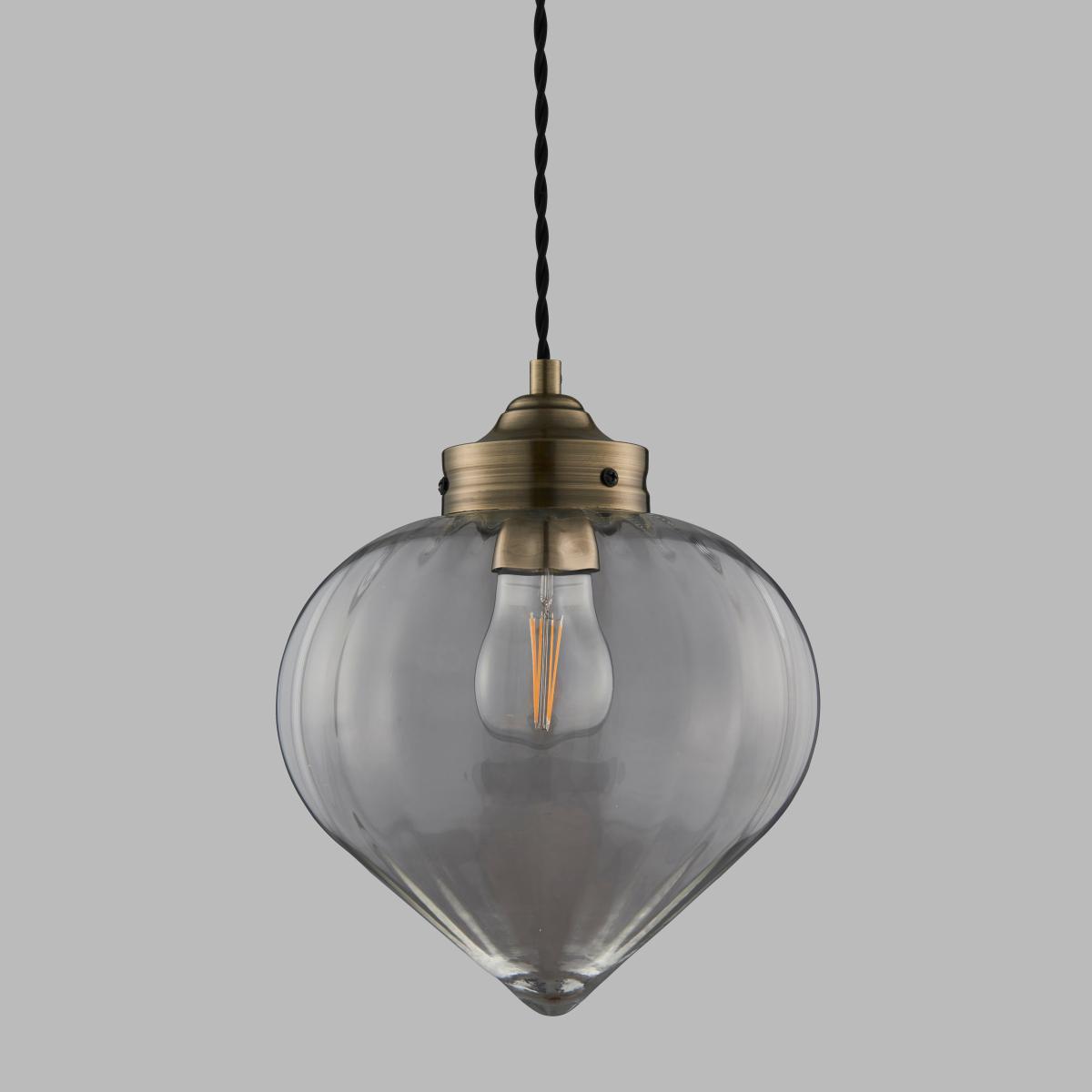 Rio Voyager 1 Light Pendant Ribbed Glass Ceiling Fitting Antique Brass – image 5