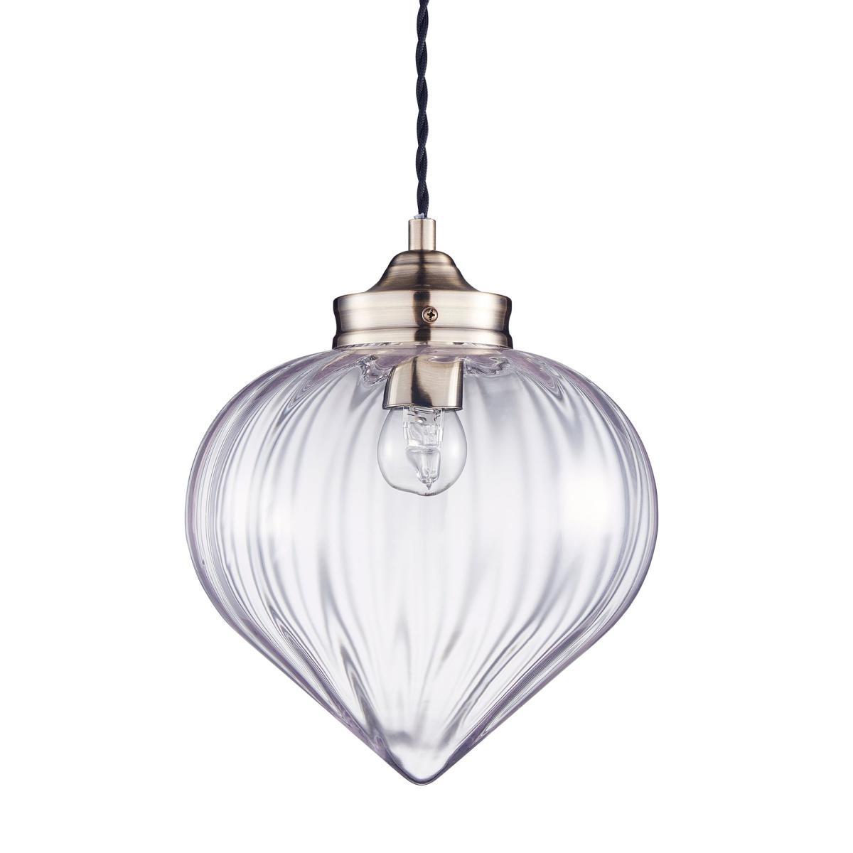 Rio Voyager 1 Light Pendant Ribbed Glass Ceiling Fitting Antique Brass – image 6