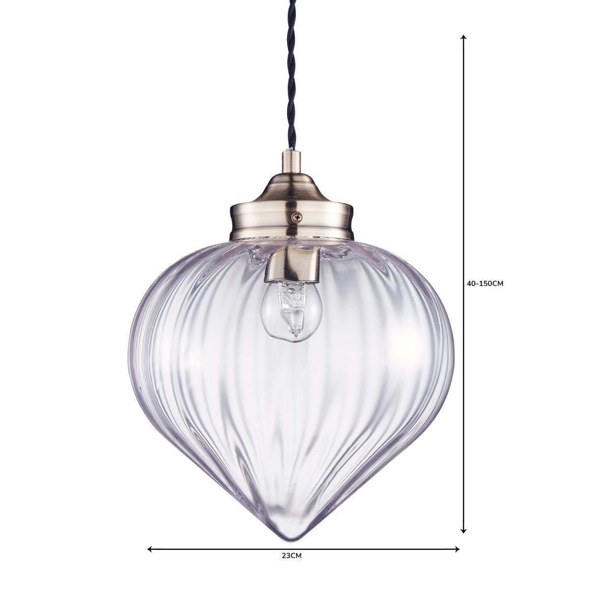 Rio Voyager 1 Light Pendant Ribbed Glass Ceiling Fitting Antique Brass – image 7