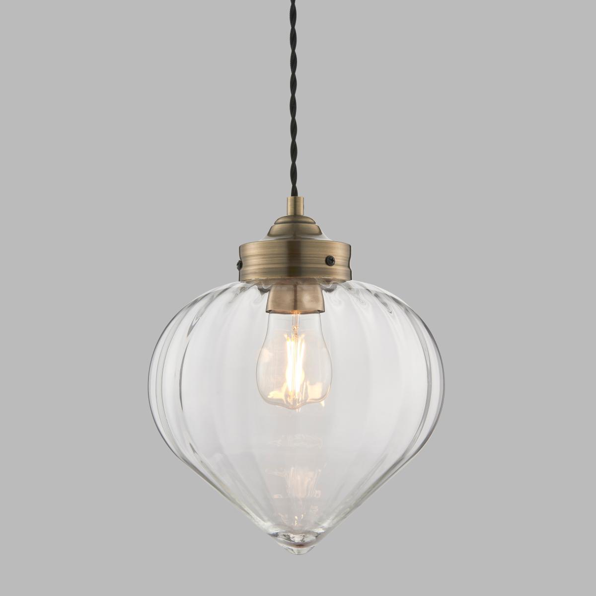 Rio Voyager 1 Light Pendant Ribbed Glass Ceiling Fitting Antique Brass – image 8