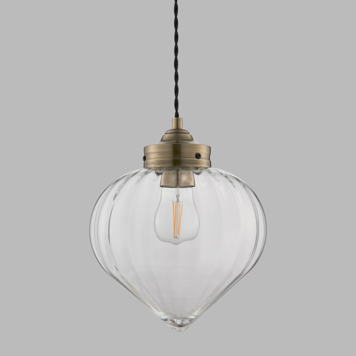 Rio Voyager 1 Light Pendant Ribbed Glass Ceiling Fitting Antique Brass – image 9