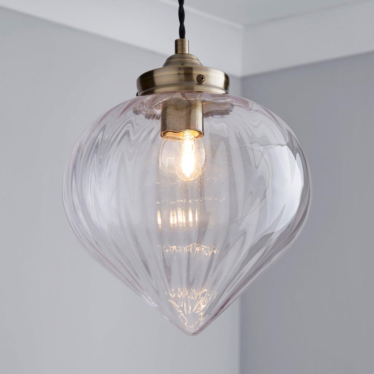 Rio Voyager 1 Light Pendant Ribbed Glass Ceiling Fitting Antique Brass – image 1