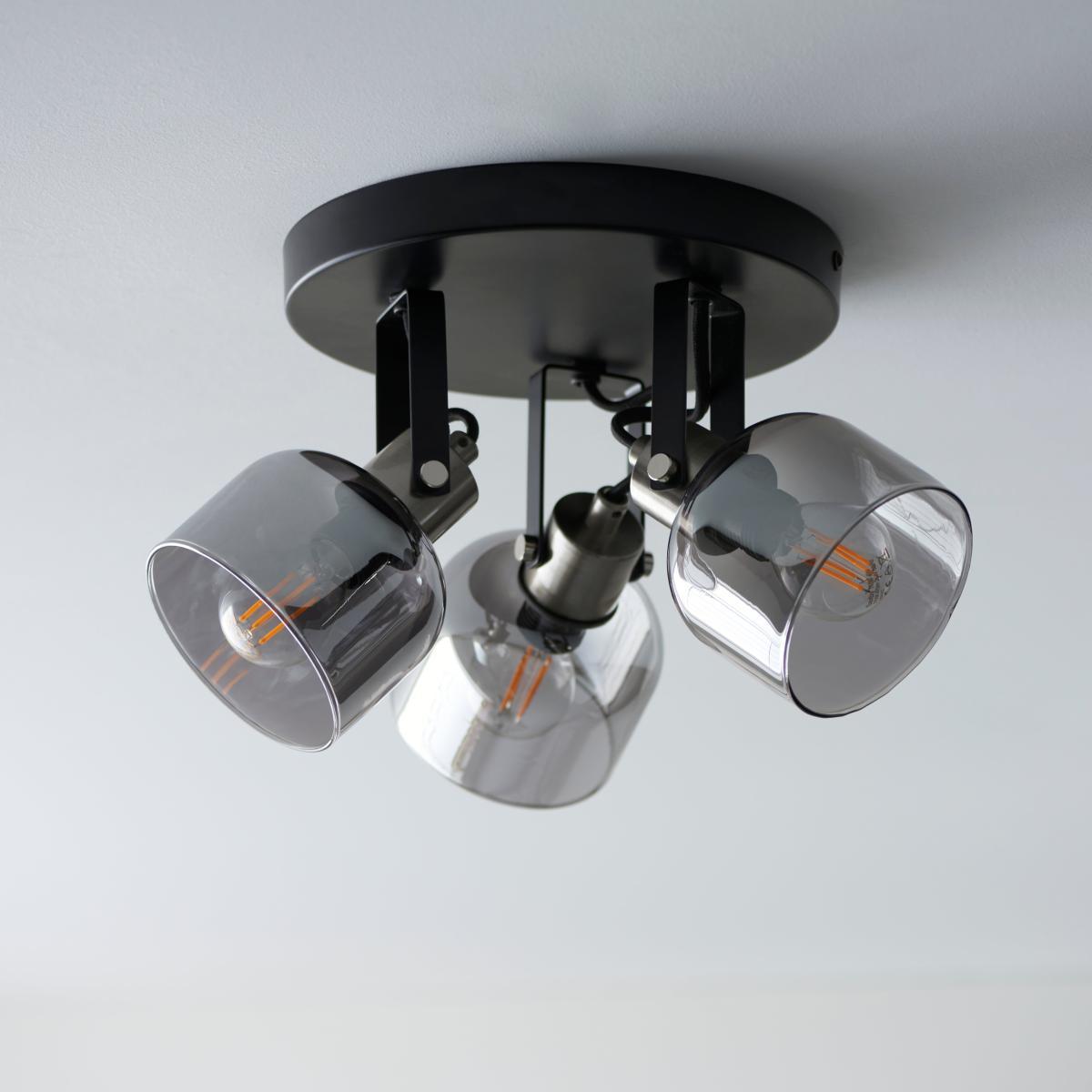 Palazzo 3 Light Smoked Glass Spotlight Black (Nickel) – image 2