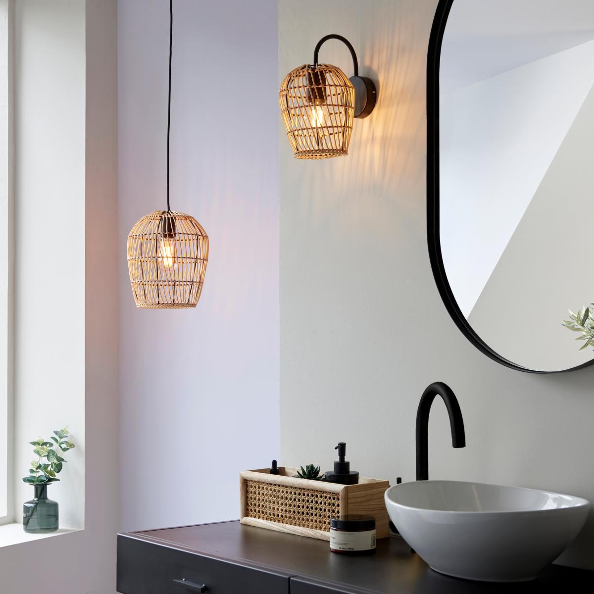 Kirra Bathroom 1 Light Pendant Faux Rattan Ceiling Fitting Natural – image 4
