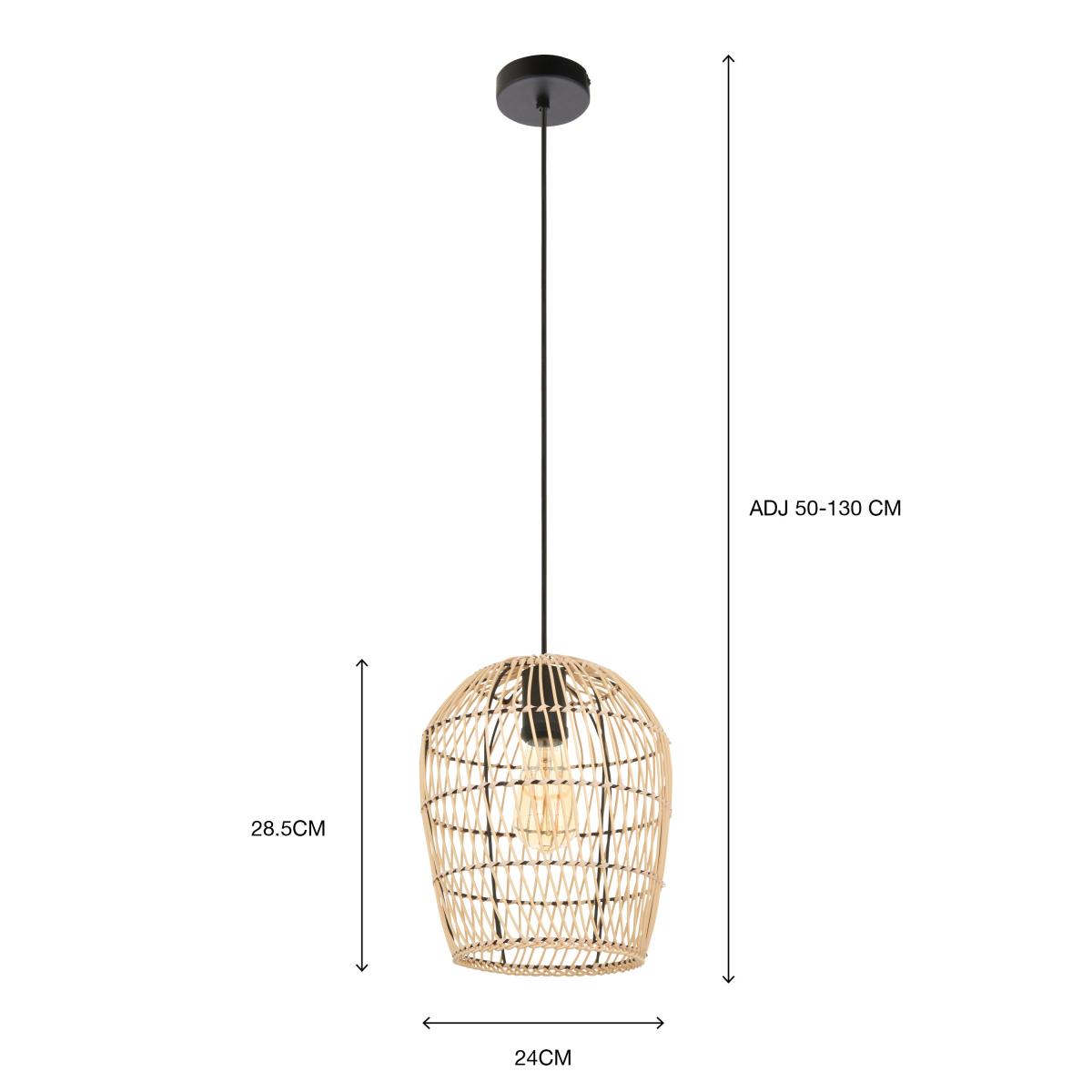 Kirra Bathroom 1 Light Pendant Faux Rattan Ceiling Fitting Natural – image 6