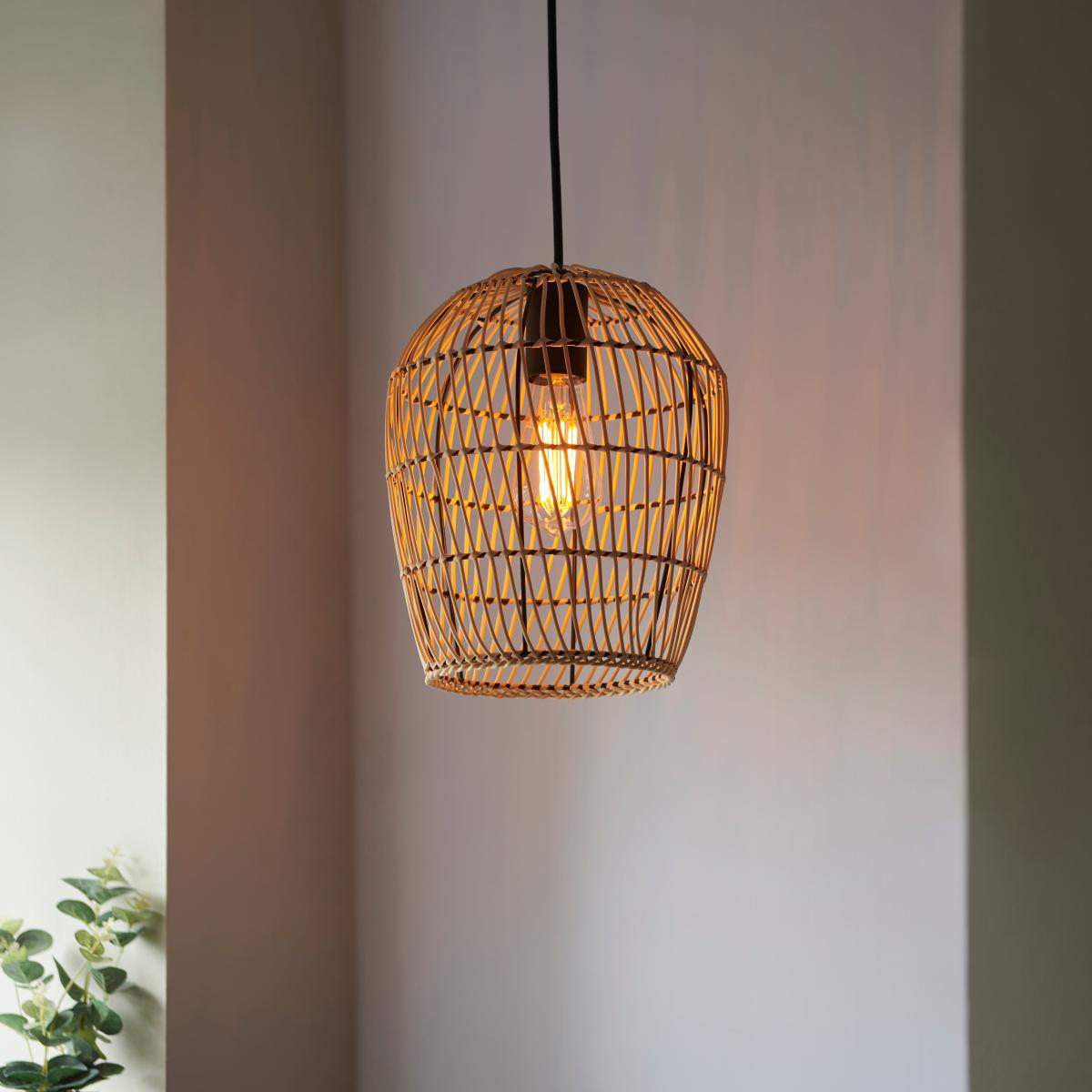Kirra Bathroom 1 Light Pendant Faux Rattan Ceiling Fitting Natural – image 1