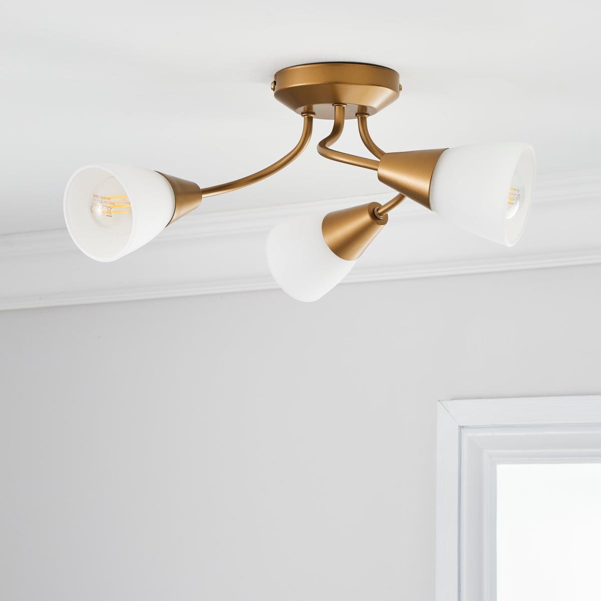 Ordway Frosted 3 Light Ceiling Fitting Antique Brass – image 2