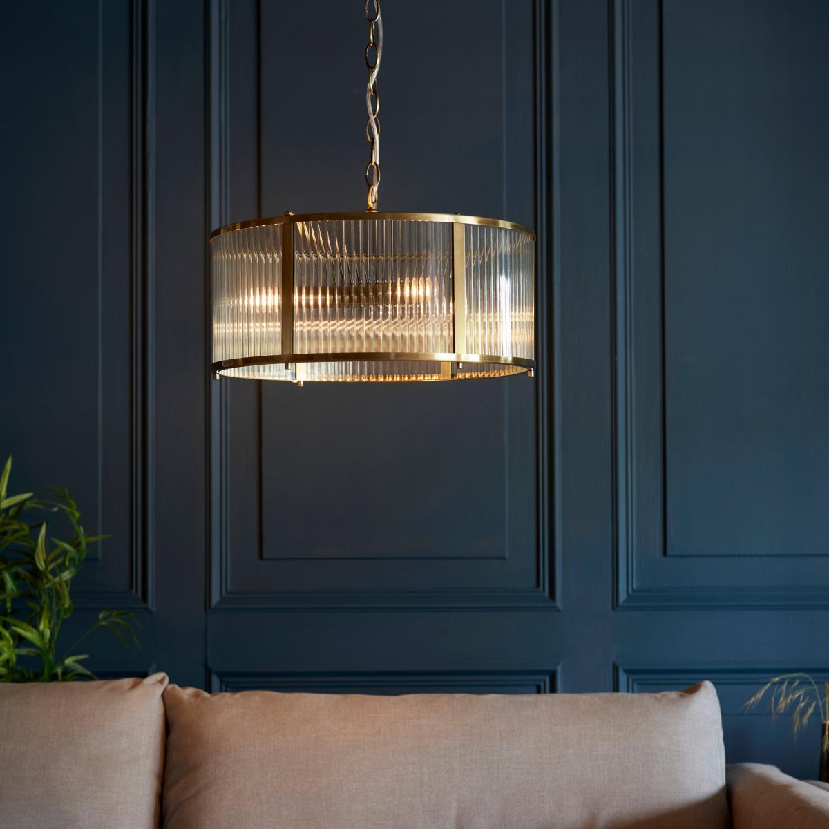 Vogue Hadley Ribbed 3 Light Pendant Light Gold – image 1