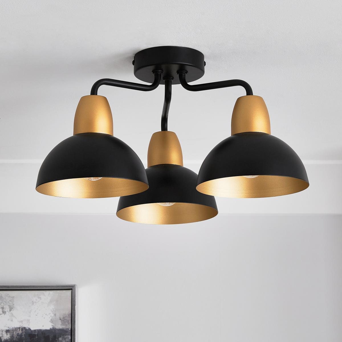Haus 3 Light Semi Flush Ceiling Fitting Black/Gold – image 2