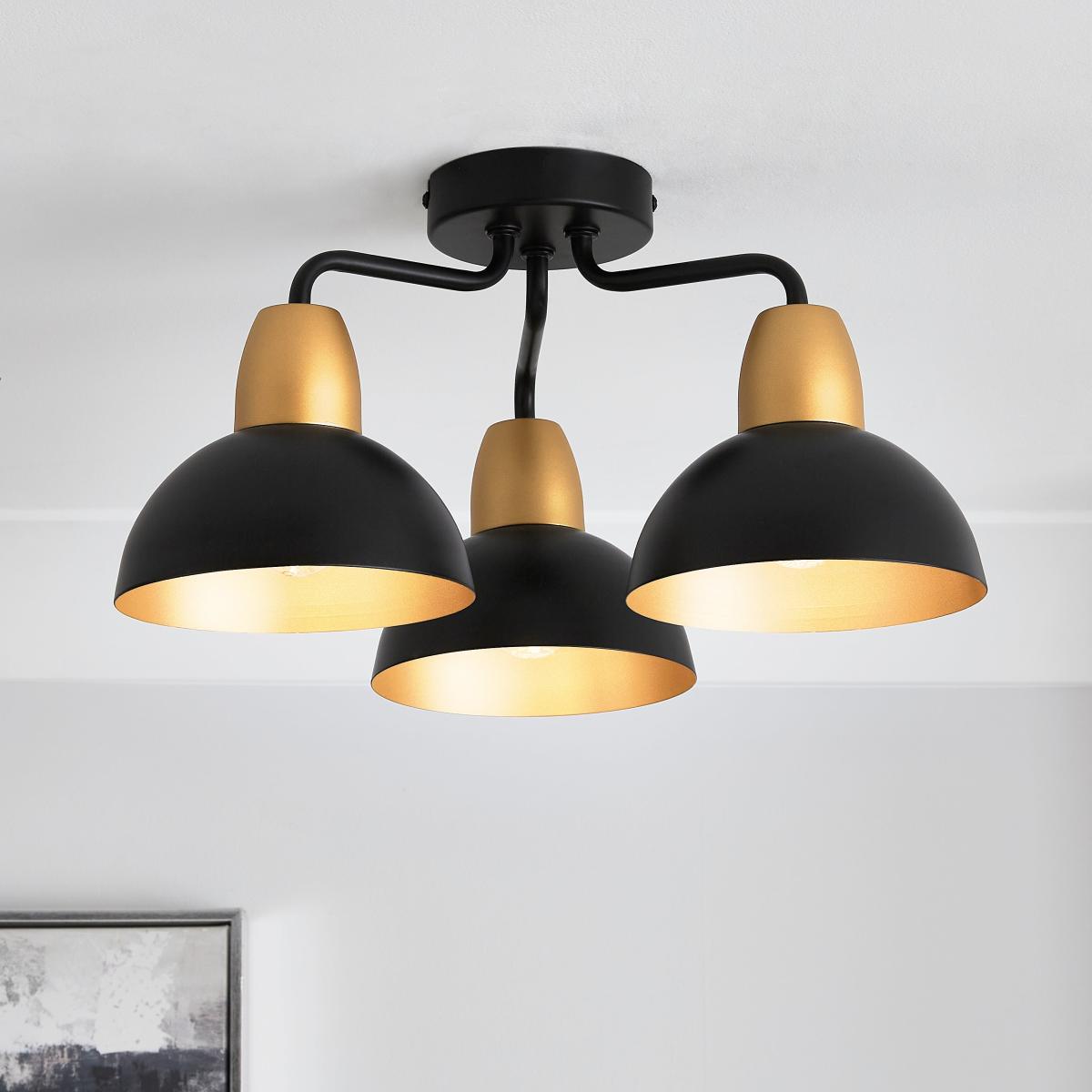 Haus 3 Light Semi Flush Ceiling Fitting Black/Gold – image 1