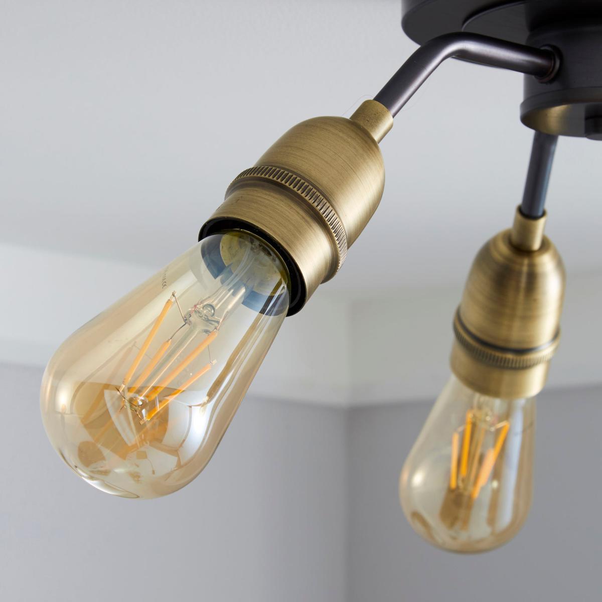 Marsden 3 Light Antique Brass Industrial Semi-Flush Ceiling Fitting Brass Nickel – image 3