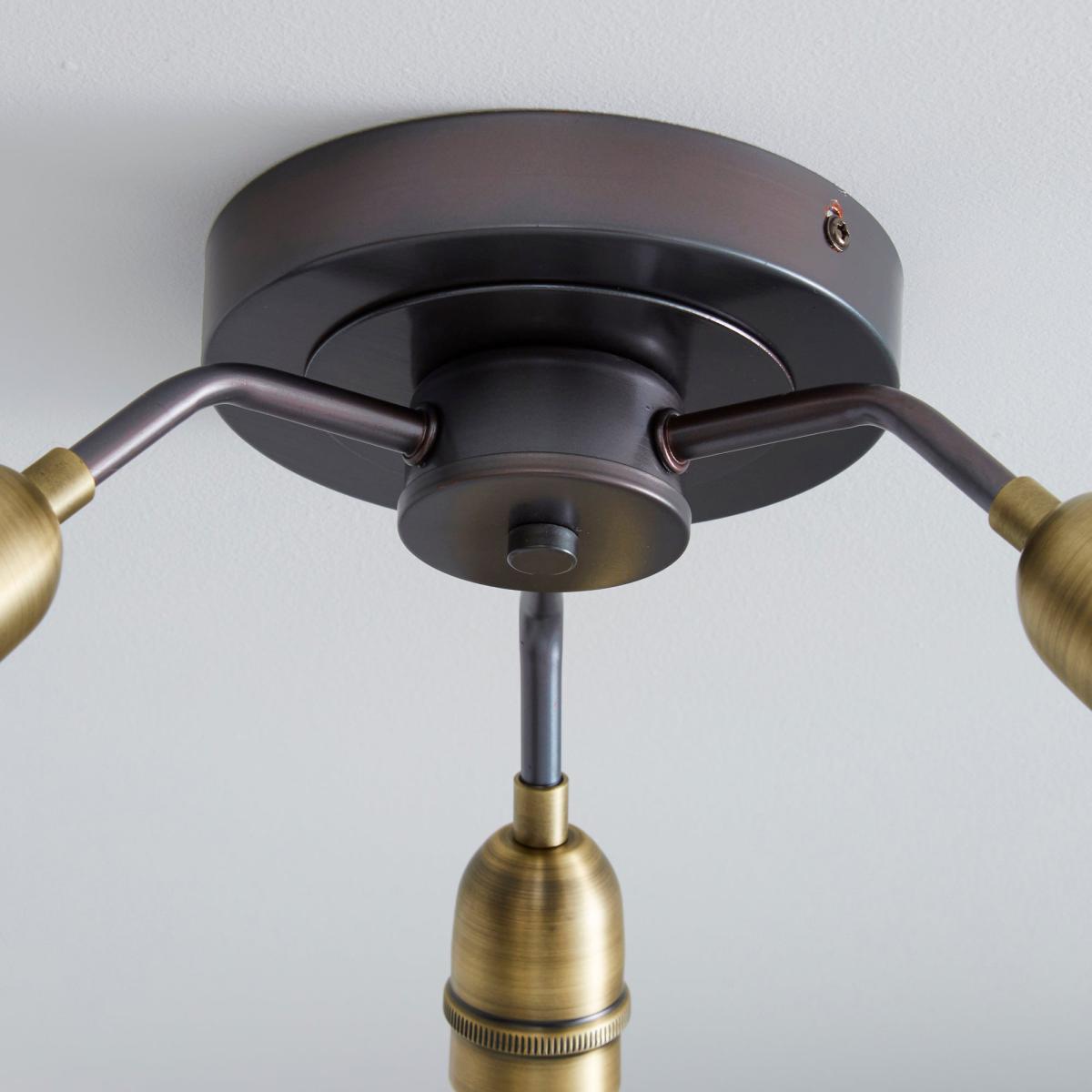 Marsden 3 Light Antique Brass Industrial Semi-Flush Ceiling Fitting Brass Nickel – image 4