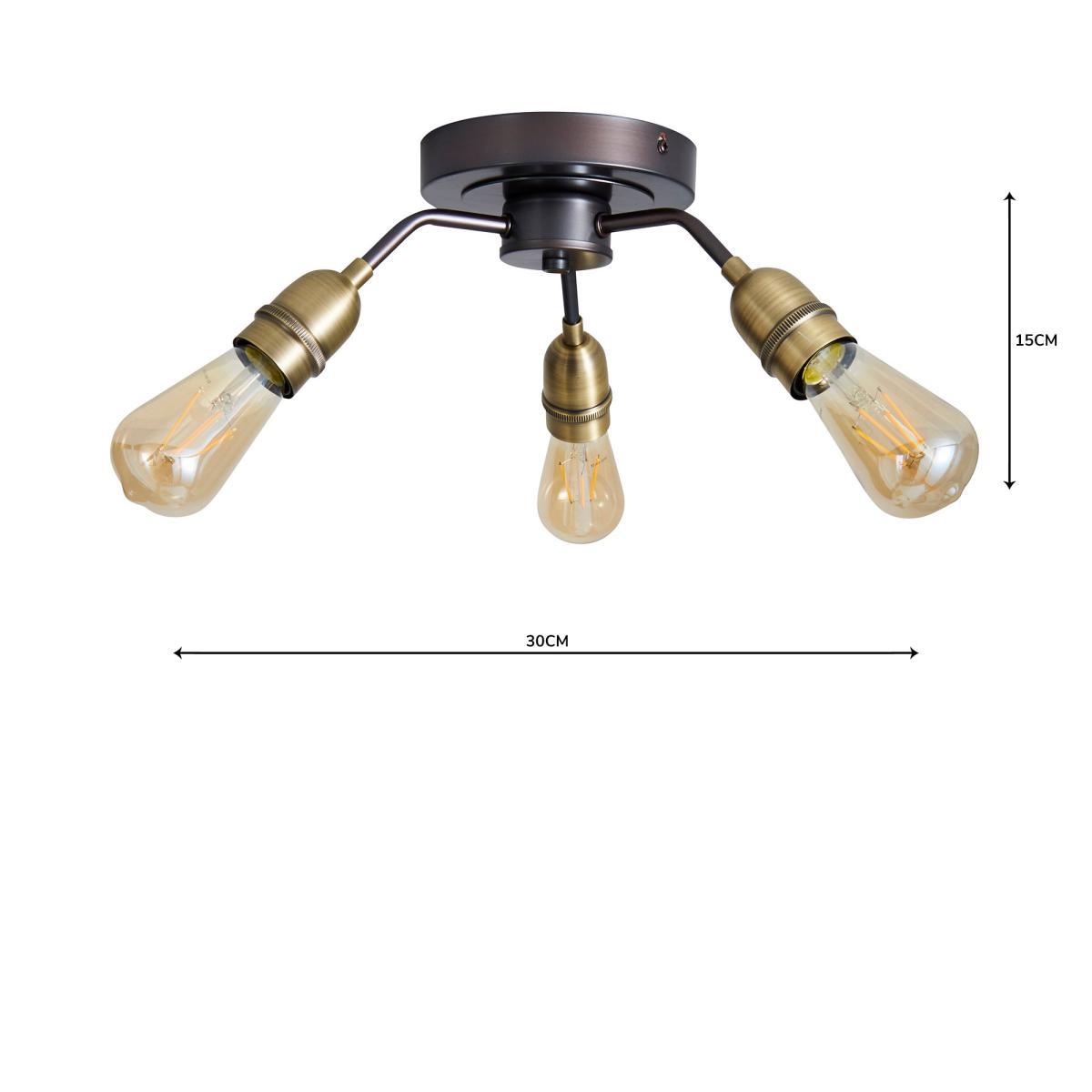 Marsden 3 Light Antique Brass Industrial Semi-Flush Ceiling Fitting Brass Nickel – image 7