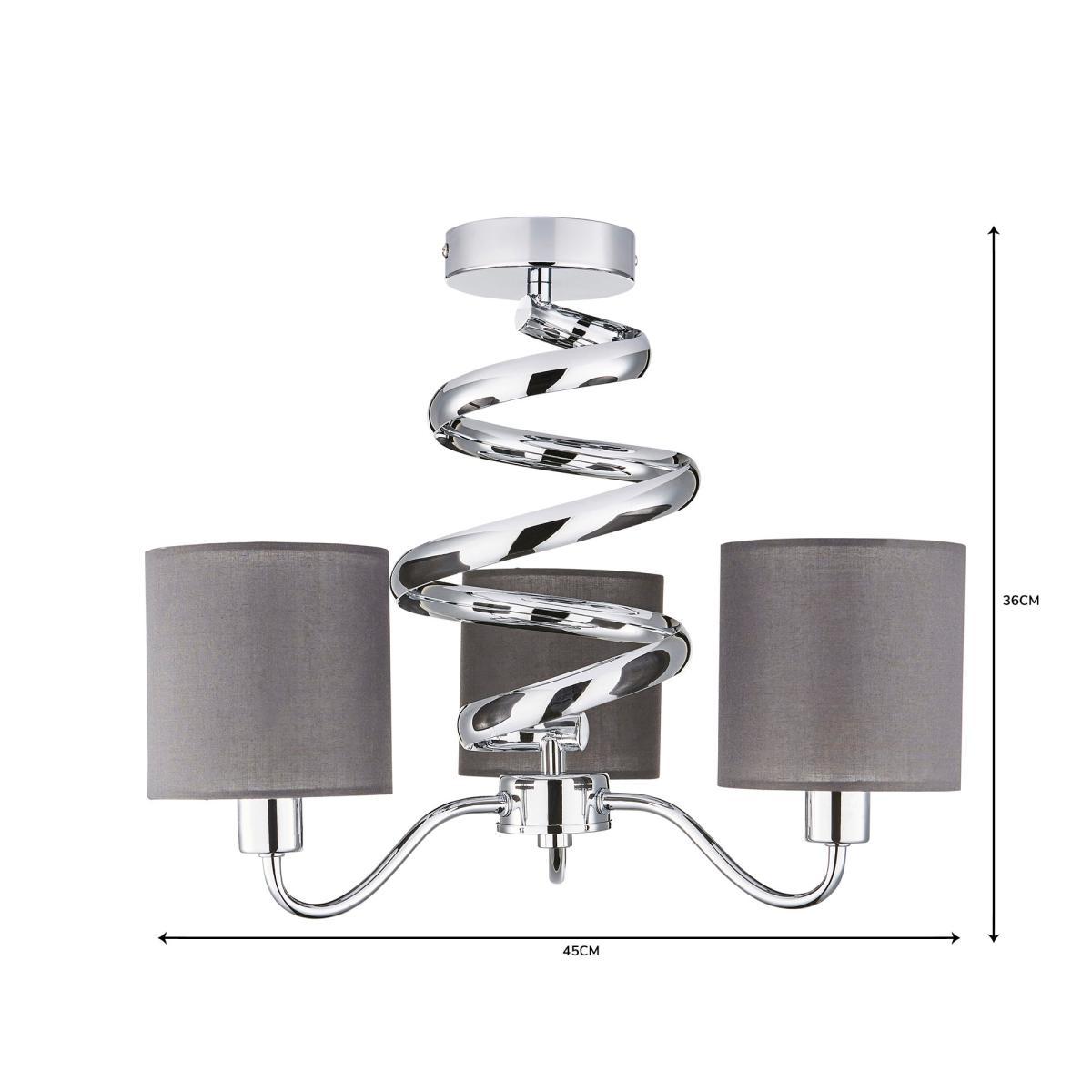 Etta 3 Light Grey Shaded Chrome Ceiling Fitting Chrome – image 7