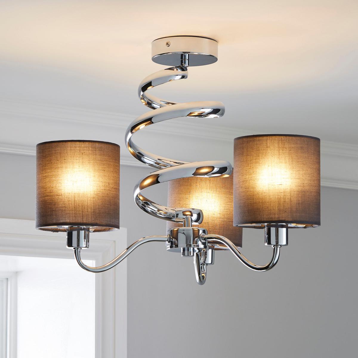 Etta 3 Light Grey Shaded Chrome Ceiling Fitting Chrome – image 1