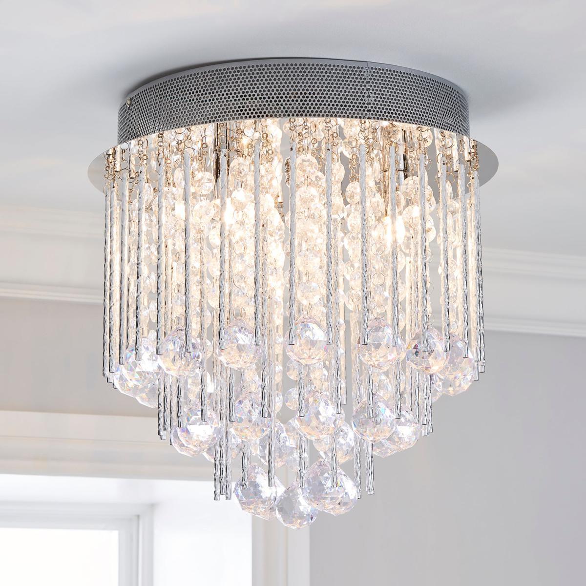 Parika 3 Light Glass Droplet Flush Ceiling Fitting Silver – image 1