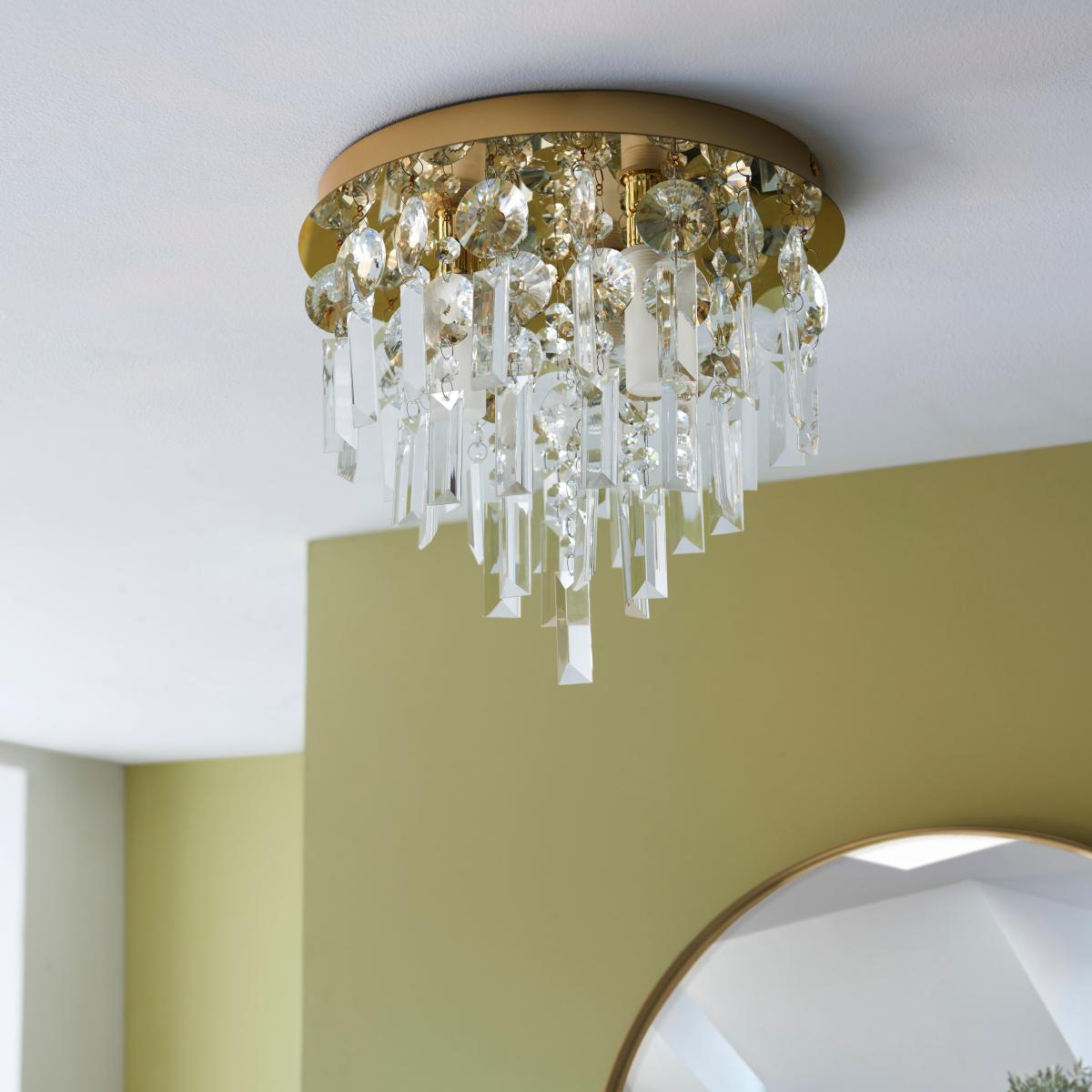 Bel Air Satin Gold Bathroom 3 Light Flush Ceiling Fitting Gold – image 2