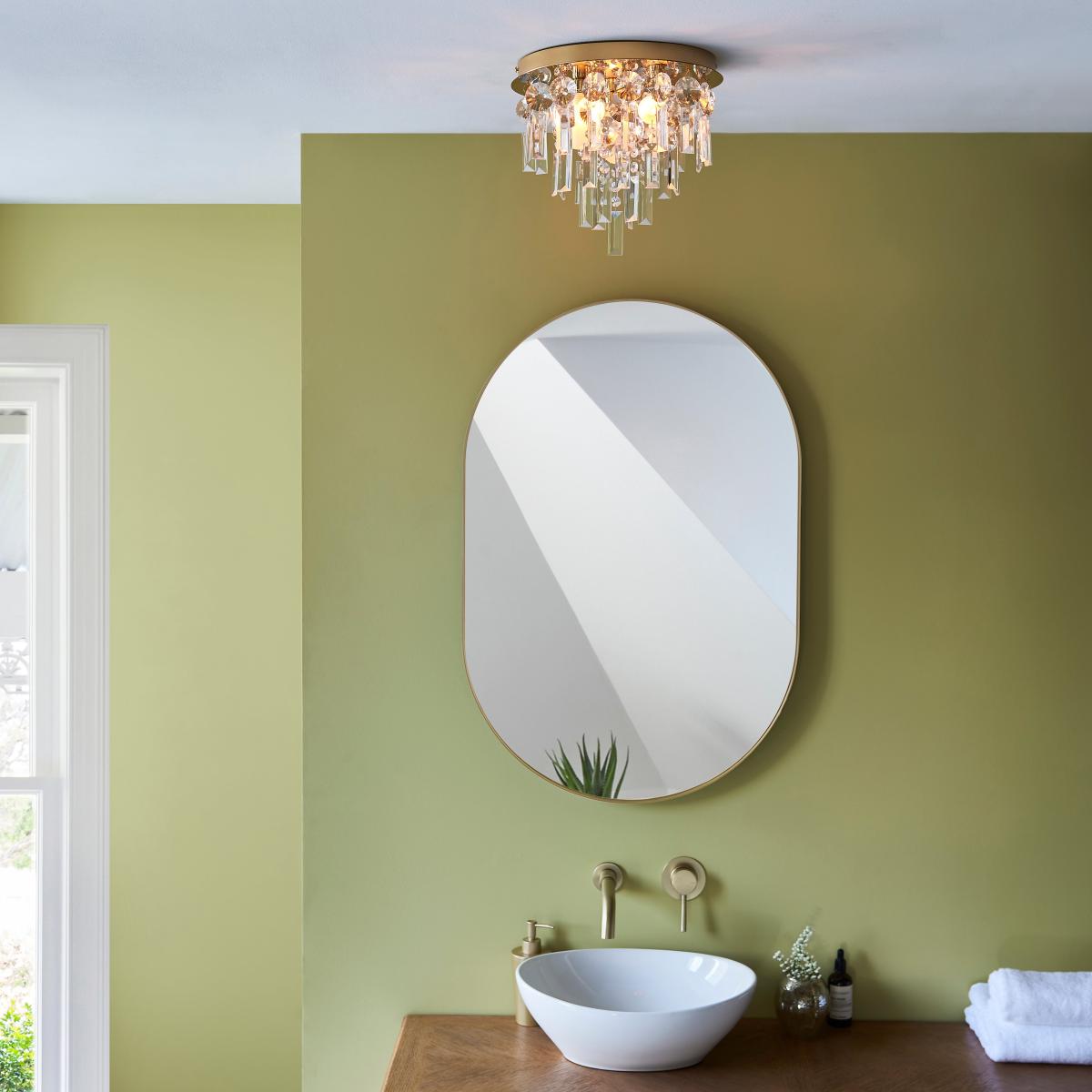 Bel Air Satin Gold Bathroom 3 Light Flush Ceiling Fitting Gold – image 5